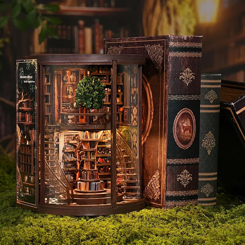 Wisdom Library Corner Wisdom Library DIY Book Nook Kit Grand Circular Miniature Library Hall ...