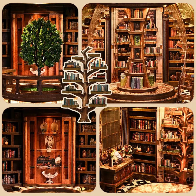 Wisdom Library Corner Wisdom Library DIY Book Nook Kit Grand Circular Miniature Library Hall ...