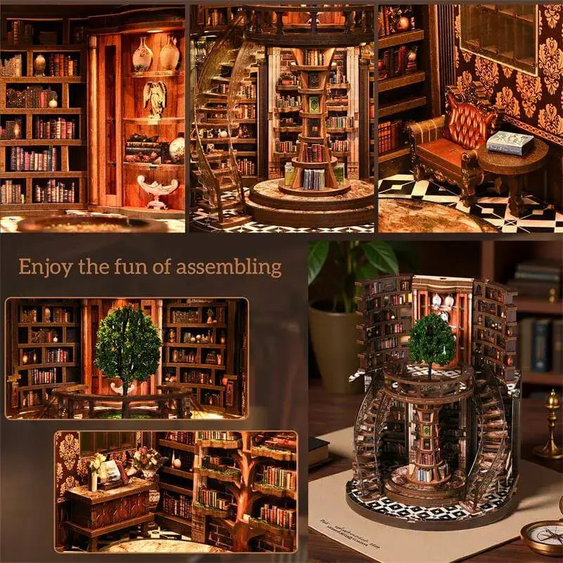 Wisdom Library Corner Wisdom Library DIY Book Nook Kit Grand Circular Miniature Library Hall ...