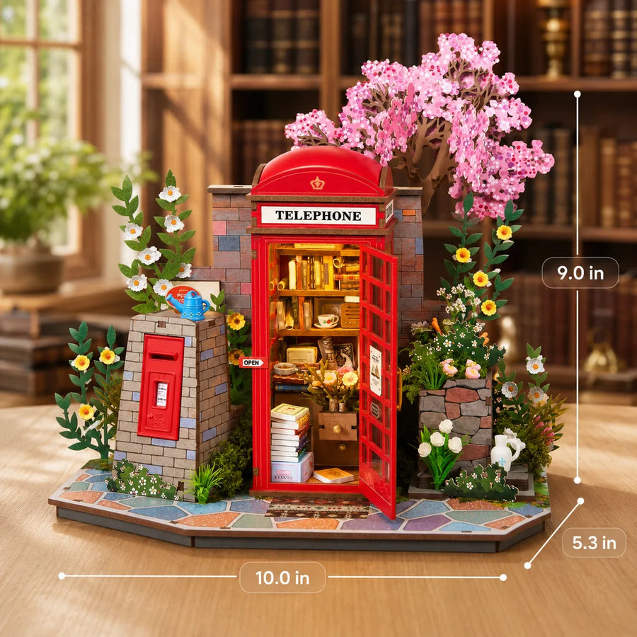 Blossom Corner DIY Book Nook with size dimensions and product measurements