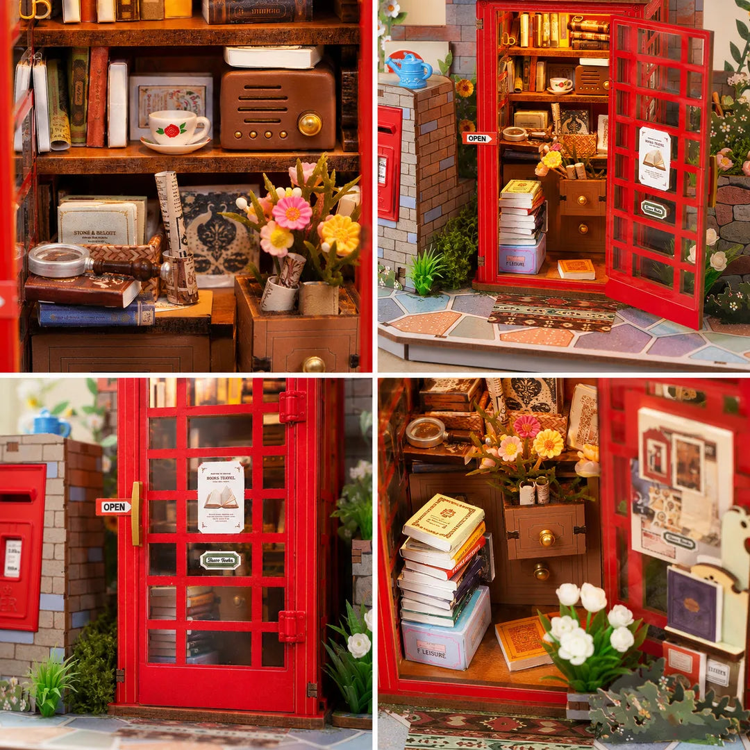 Blossom Corner DIY Book Nook displayed in a classic English library interior