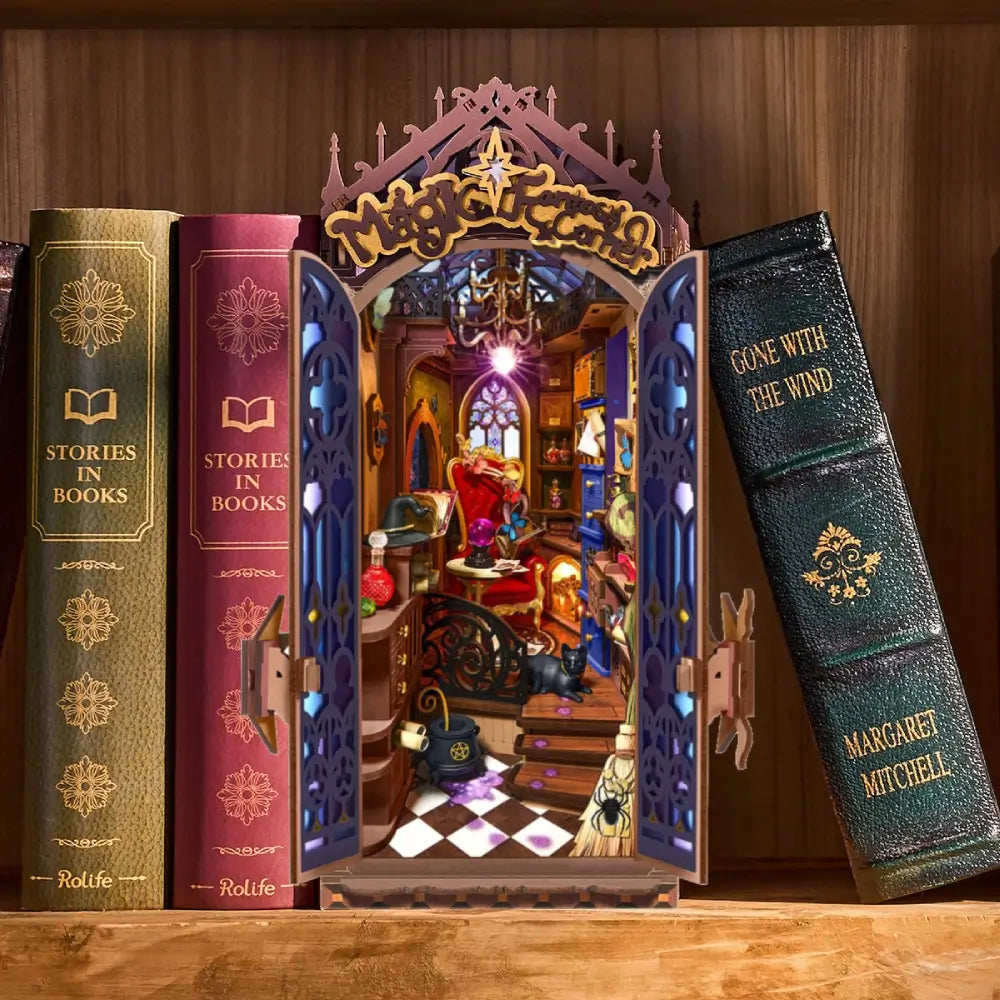 Magic Book Stand Magic Fantasy Corner DIY Book Nook Kit LED Glowing Bookshelf Insert ...