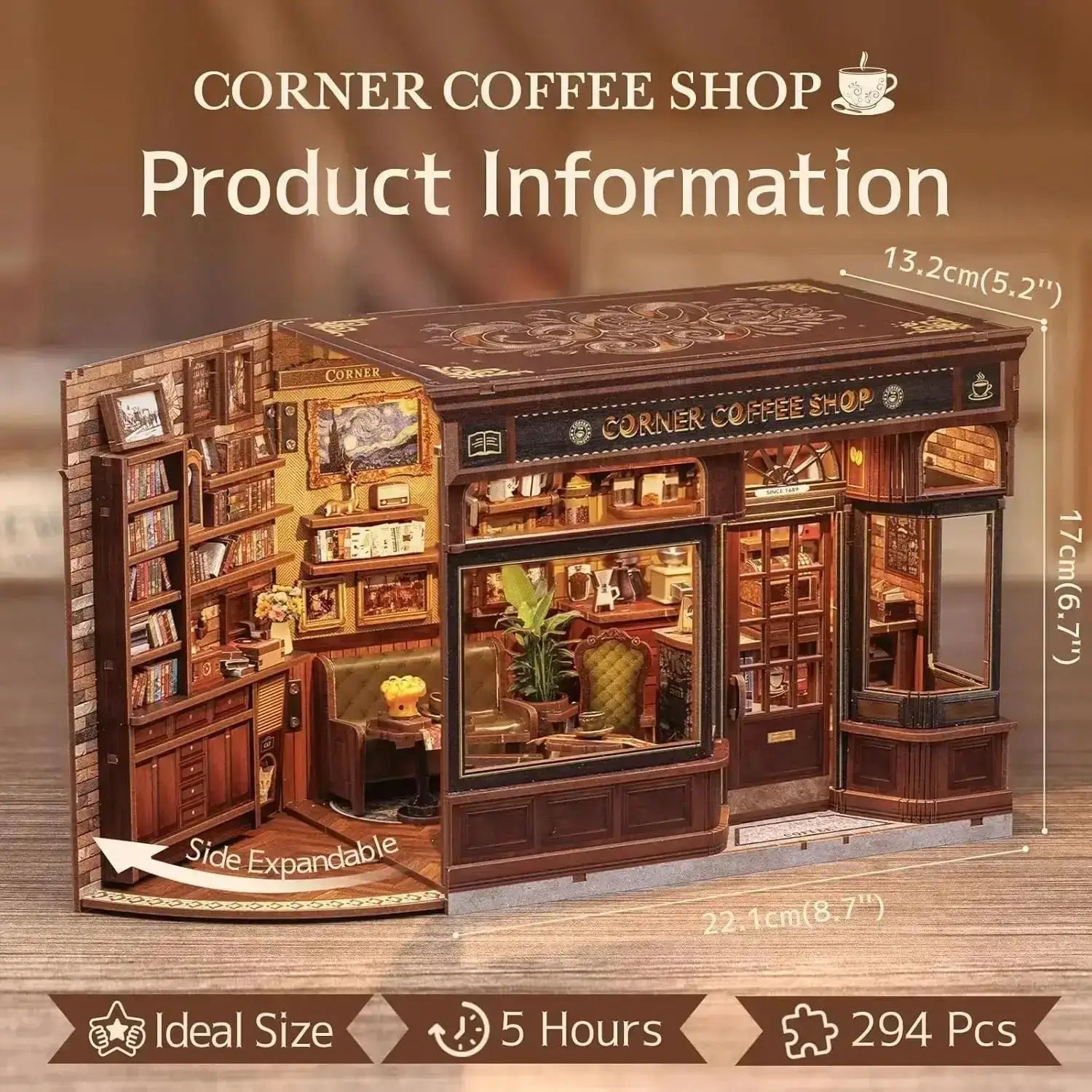 NookTales DIY Miniature Dollhouse Kit Corner Coffee Shop With LED Lights NookTales DIY Miniature Dollhouse Kit Corner Coffee Shop With LED Lights
