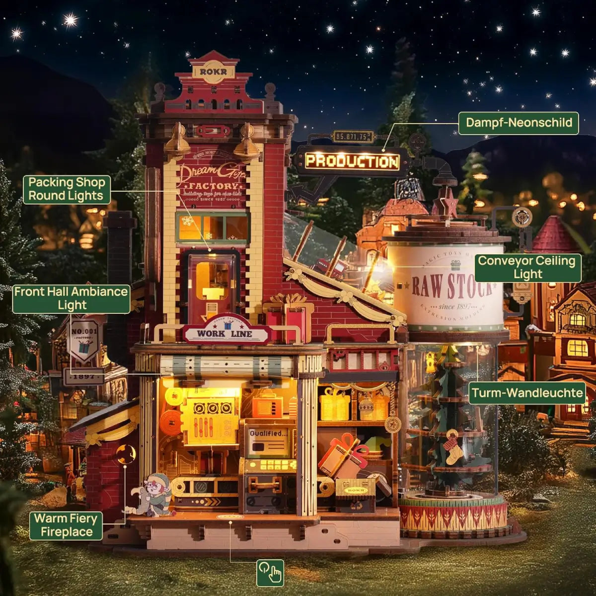 Present Factory Dream Gift Factory DIY Wooden Puzzle – Musical Workshop with LED Light ...