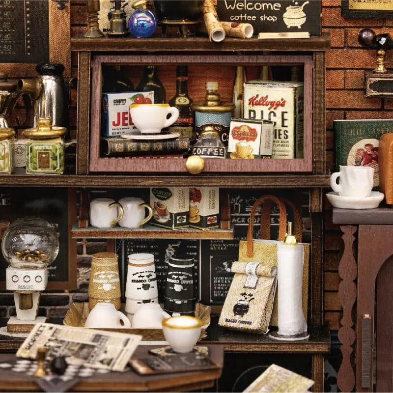 Kit DIY Book Nook - Magic Coffee Shop - Structure d'ouverture et détails mystiques - Puzzle 3D, serre-livres pour adulte (Magic Coffee Shop avec musique Kit DIY Book Nook - Magic Coffee Shop - Structure d'ouverture et détails mystiques - Puzzle 3D, serre-livres pour adulte (Magic Coffee Shop avec musique