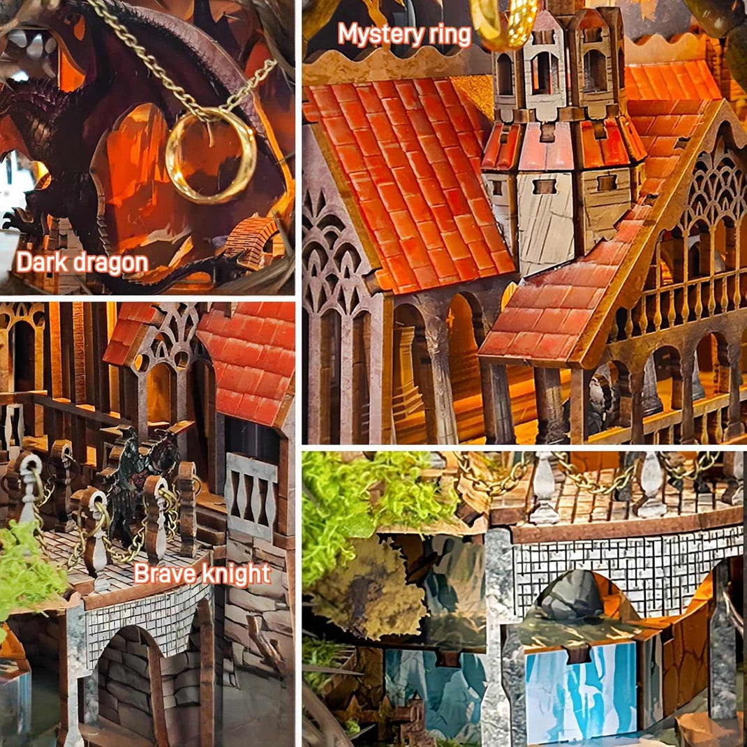 Magic DIY Book Nook Kit | NookTales Fantasy Miniature with Dragon & Castle
