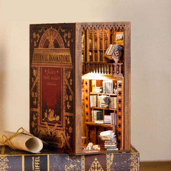 Diy Wooden Book Nook Miniature House Booknook Shelf Insert Retro